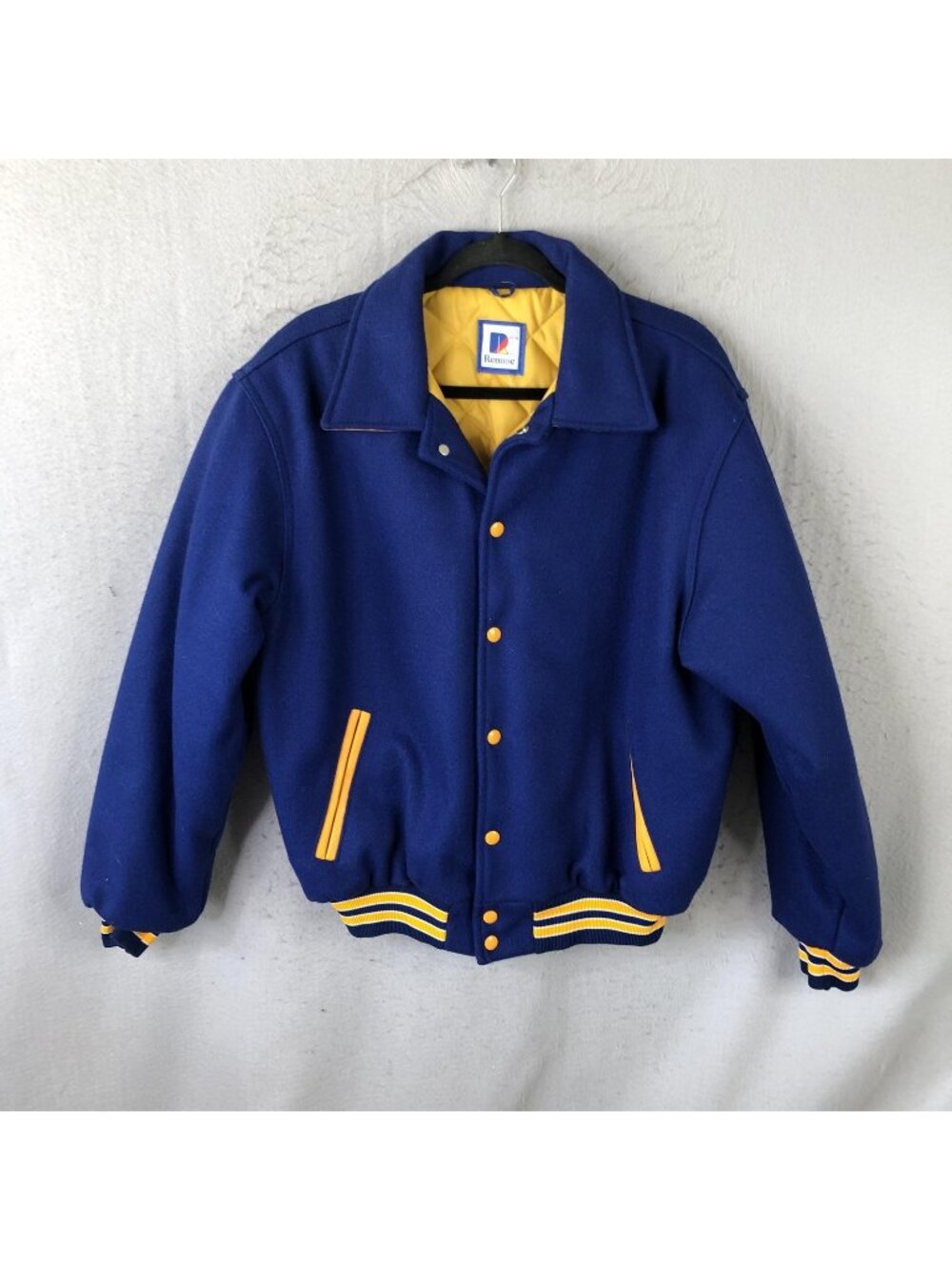 Rennoc Jacket Mens Large Blue Wool Varsity Snap Front Quilted Lined Bomber - Picture 1 of 16